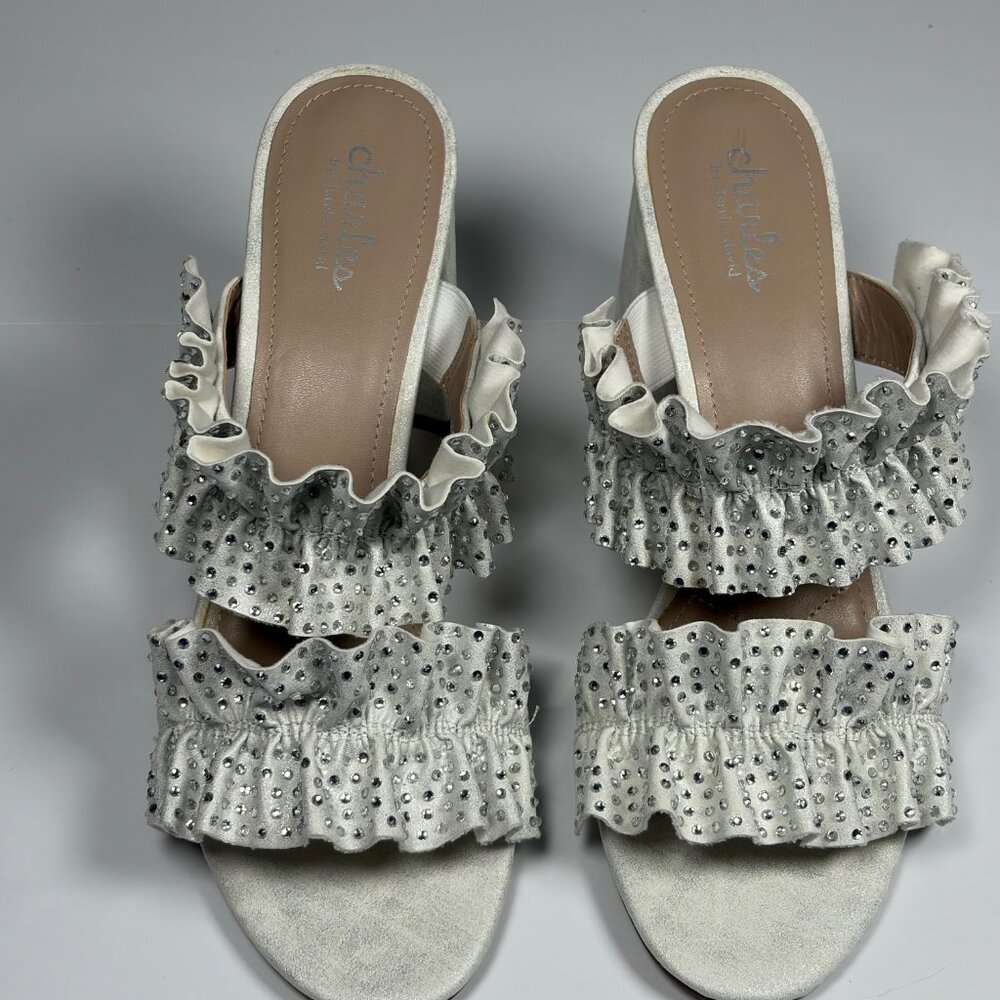 Charles by Charles David Royals Sandals Women’s 11 White Rhinestone Block Heel - Picture 2 of 14